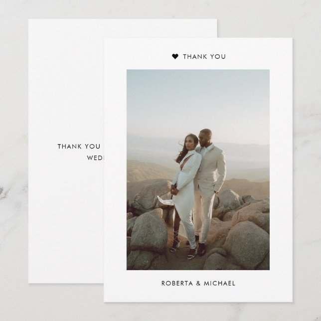 Moderne Minimalistische 1 Foto Hochzeit Dankeschön Dankeskarte (Vorne/Hinten)