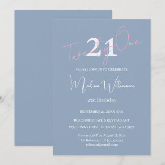 Moderne Minimalistische 21. Pink Blau Geburtstag Einladung