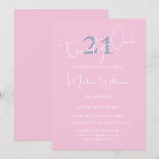 Moderne Minimalistische 21. Pink Blau Geburtstag Einladung