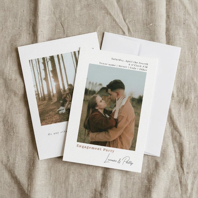 Moderne Minimalistische 2-Foto Hochzeit Einladung (Modern Minimalist Simple 2-Photo Wedding Invitation.)