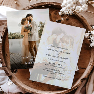 Moderne minimalistische 2-Foto-Hochzeitseinladung Einladung