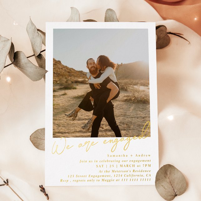 Moderne, minimalistische 2-Foto-Partei Folieneinladung (Modern minimalist 2 photos engagement party foil invitation)