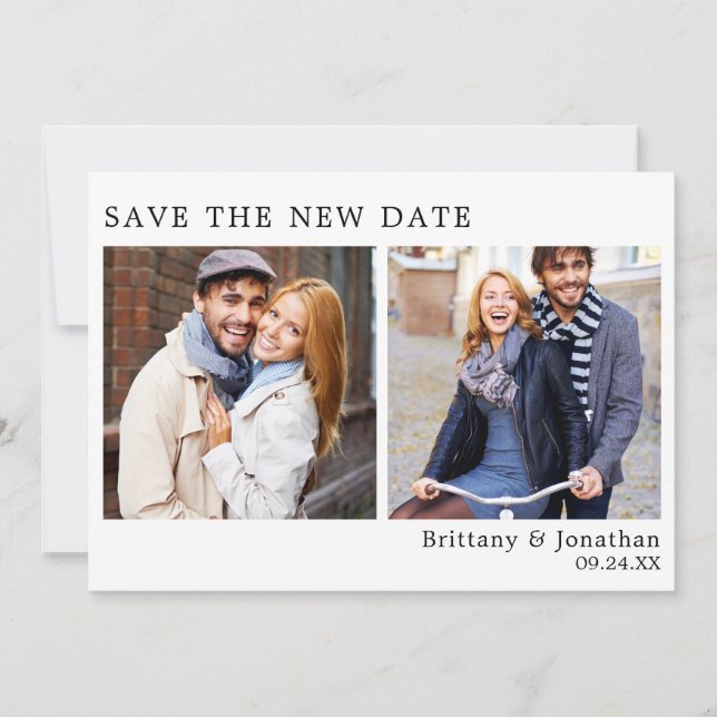 Moderne Minimalistische 2-Foto Rettete die neue Da Save The Date (Vorderseite)
