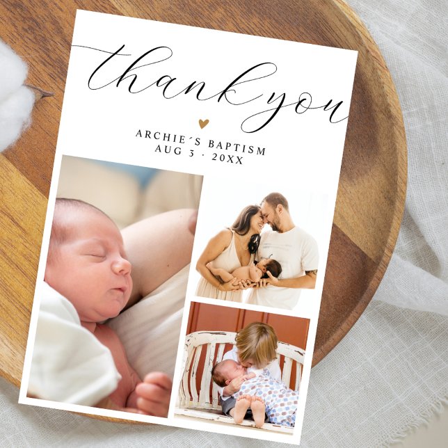 Moderne Minimalistische 3-Foto Collage Taufe Dankeskarte (Von Creator hochgeladen)