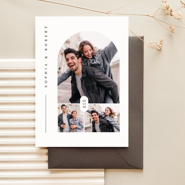 Moderne Minimalistische 3 Fotocollage Hochzeit Einladung (Von Creator hochgeladen)