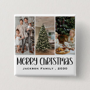 Moderne minimalistische 4-Foto-Collage Familiennam Button