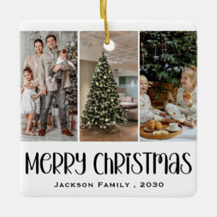 Moderne minimalistische 4-Foto-Collage Familiennam Keramikornament
