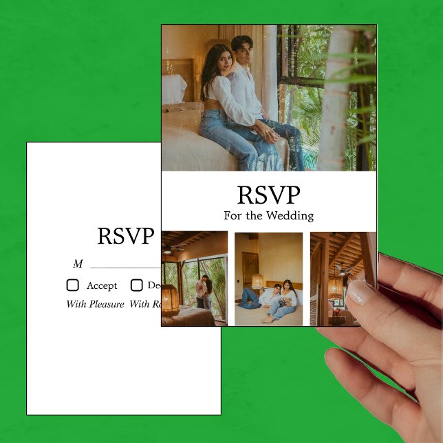 Moderne minimalistische 4 Foto RSVP Card Einladung (Von Creator hochgeladen)