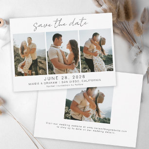 Moderne Minimalistische 4-Foto-Save-the-Date-Karte Save The Date
