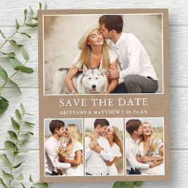 Moderne Minimalistische 4 Fotos Save the Date Kraf Postkarte
