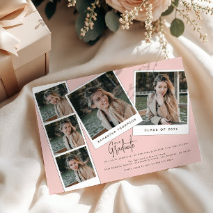 Moderne Minimalistische 5-Foto-Abschlussfeier Einladung