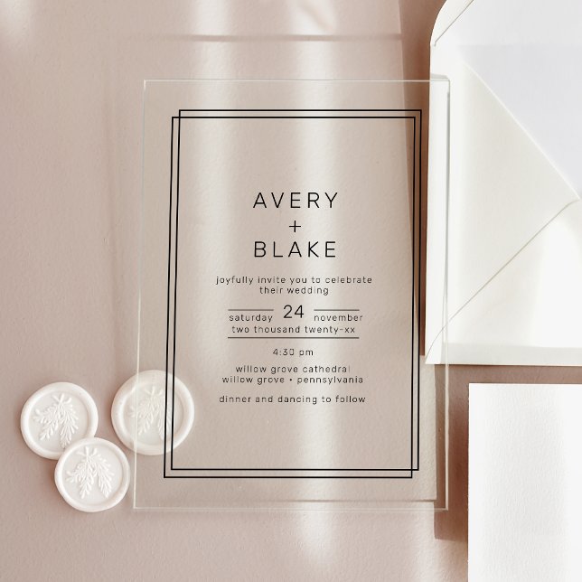 Moderne Minimalistische Akryleische Hochzeitseinla Acryleinladungen (AVERY Modern Minimalist Acrylic Wedding Invitation)