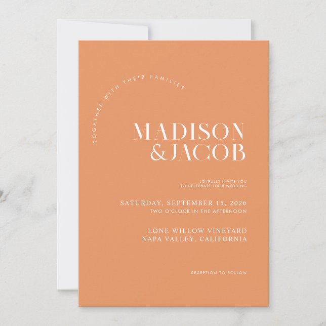 Moderne Minimalistische Apricot Crush-Hochzeit Einladung (Vorderseite)