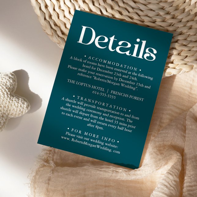 Moderne Minimalistische Aquamarine Hochzeitdetails Begleitkarte (Von Creator hochgeladen)