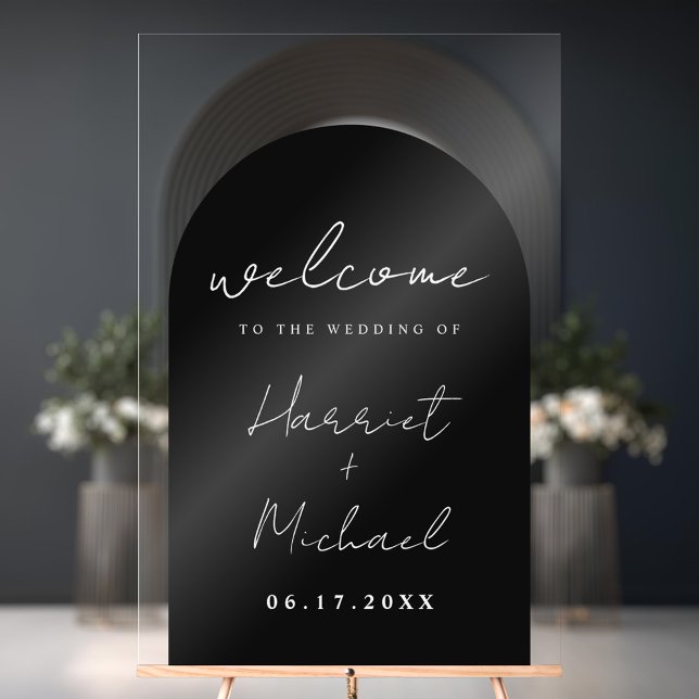 Moderne Minimalistische Arch Wedding Willkommen Acrylschild (Von Creator hochgeladen)