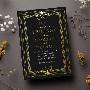Moderne minimalistische Art Deco Hochzeitseinladun Folieneinladung