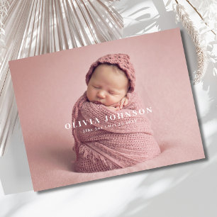 Moderne Minimalistische Baby-Foto-Geburtsanzeige Postkarte