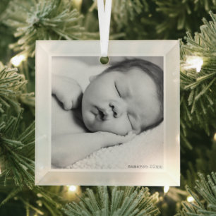 Moderne minimalistische Baby-Foto-Geburtsjahr-Weih Ornament Aus Glas