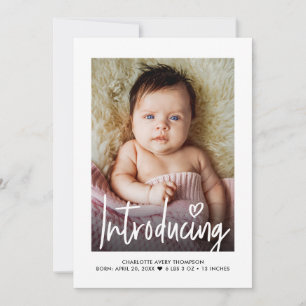 Moderne minimalistische Baby Girl Foto Geburtsstat Einladung