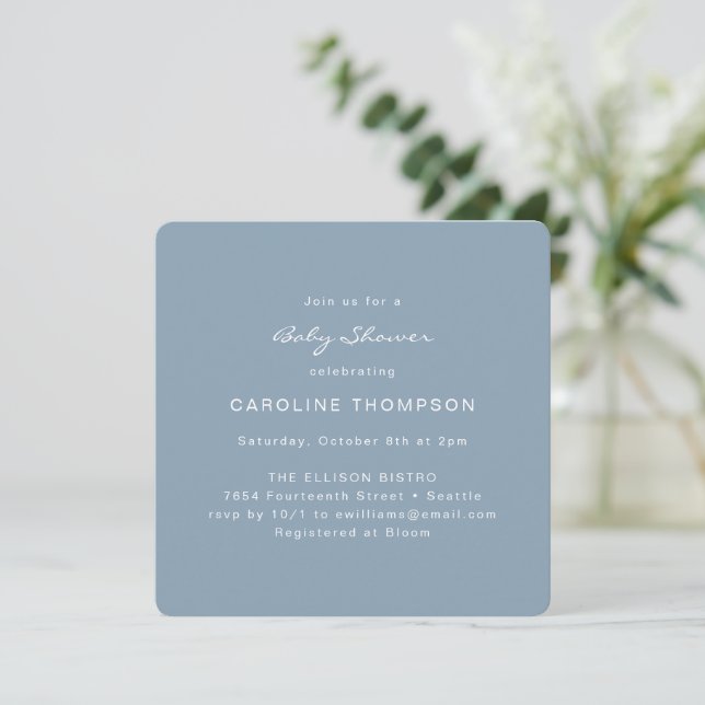 Moderne Minimalistische Babydusche Square Dusty Bl Einladung (Stehend Vorderseite)