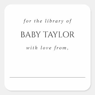 Moderne Minimalistische Babyparty-Bookplate Quadratischer Aufkleber