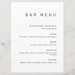 Moderne Minimalistische Bar aus Schwarz und Weiß Menükarte
