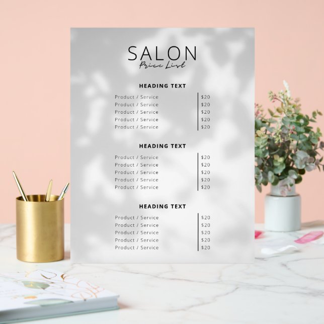 Moderne Minimalistische Beauty Salon Preisliste Acrylschild (Hochzeit)