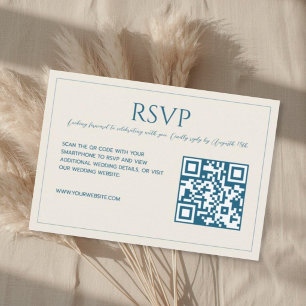 Moderne minimalistische beige blaue QR-Code-Hochze RSVP Karte