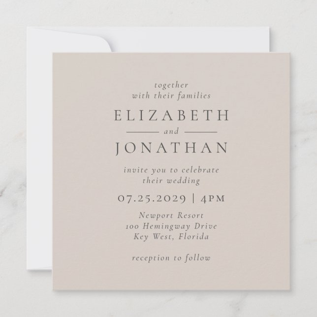 Moderne Minimalistische Beige Hochzeitseinladung Einladung (Vorderseite)