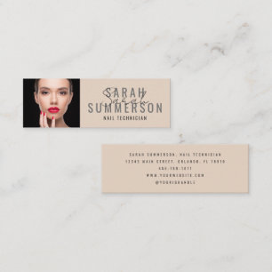 Moderne minimalistische beige Nagelstudio-Foto Mini Visitenkarte