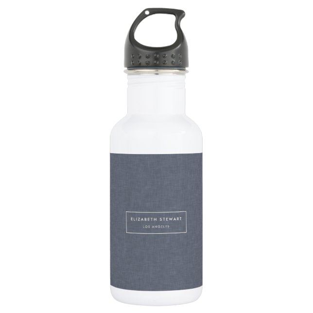 Moderne Minimalistische Berufliche Blue Linen Ivor Edelstahlflasche (Vorderseite)