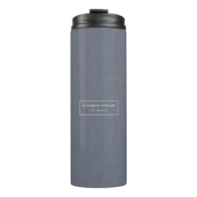 Moderne Minimalistische Berufliche Blue Linen Ivor Thermosbecher (Vorderseite)