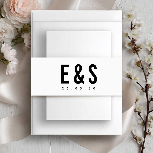 Moderne Minimalistische Big Bold Monogram Chic Wed Einladungsbanderole (Modern Minimalist Big Bold Monogram Chic Classic Wedding Invitation Belly Band)
