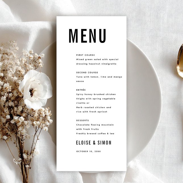Moderne Minimalistische Big Bold Monogram Chic Wed Menükarte (Modern Minimalist Big Bold Monogram classic Chic Wedding Menu)