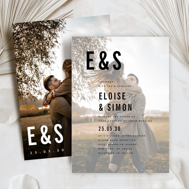 Moderne Minimalistische Big Bold Monogram Foto Wed Einladung (Modern Minimalist Big Bold Monogram simple classic  Photo Wedding Invitation)