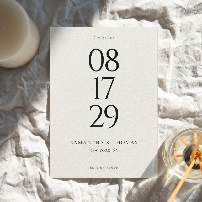 Moderne Minimalistische Black & Ecru Hochzeit Save The Date (Von Creator hochgeladen)
