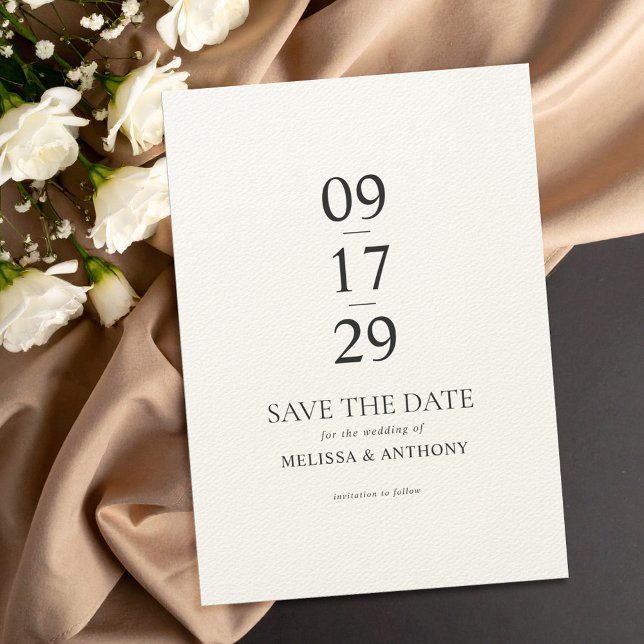 Moderne Minimalistische Black Ecru Hochzeit Save The Date (Von Creator hochgeladen)