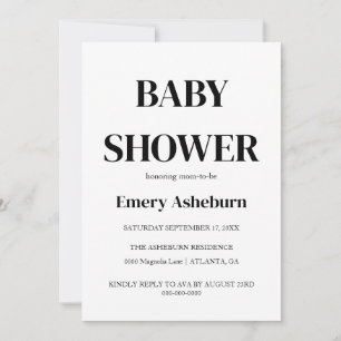 Moderne Minimalistische Black & White Baby Dusche Einladung