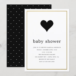 Moderne Minimalistische Black & White Heart Babydu Einladung