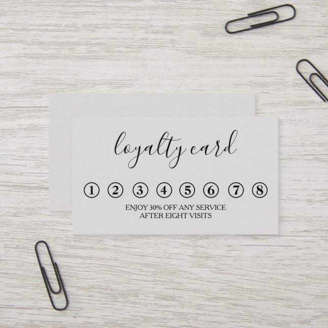 Moderne Minimalistische Black & White Loyalty Card Visitenkarte (Vorderseite/Rückseite Beispiel)