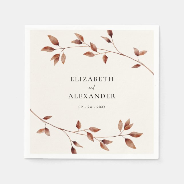 Moderne Minimalistische Blätter Hochzeit im Herbst Serviette (Vorderseite)