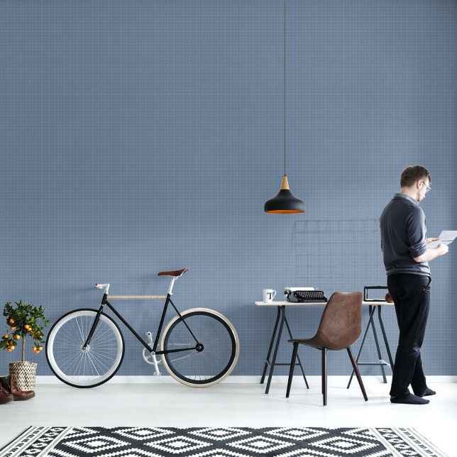 Moderne Minimalistische, blau-karierte Wohngestalt Tapete (Modern Minimalist Dusty Blue Checkered Home Decor Wallpaper)
