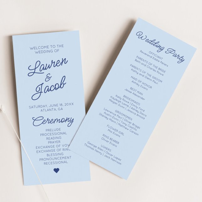 Moderne Minimalistische Blaue Hochzeit Programm (Von Creator hochgeladen)