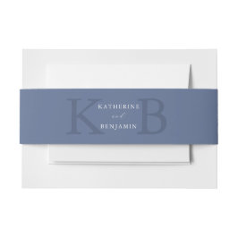 Moderne minimalistische blaue Monogramm-Hochzeit Einladungsbanderole