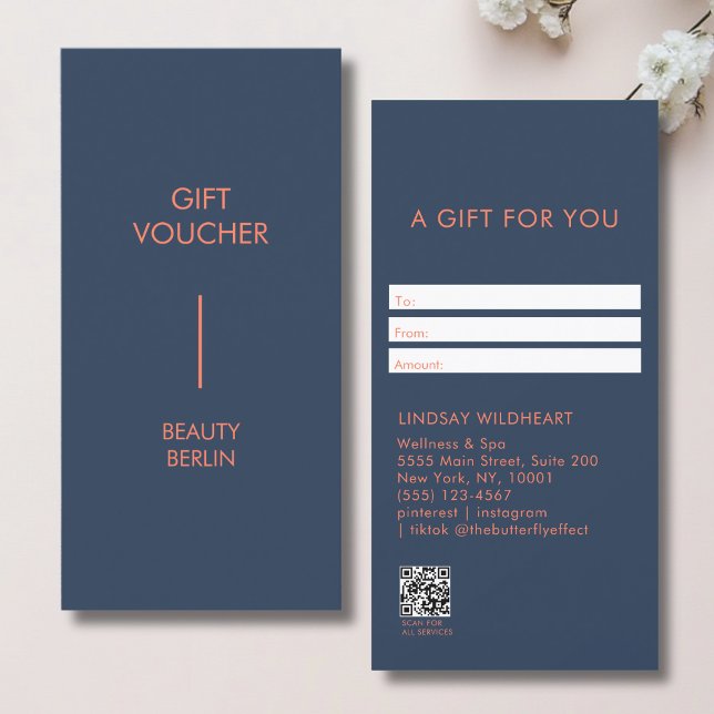 Moderne minimalistische blaue QR-Code-Geschenkkart (Modern Minimalist Blue QR Code Gift Certificate)