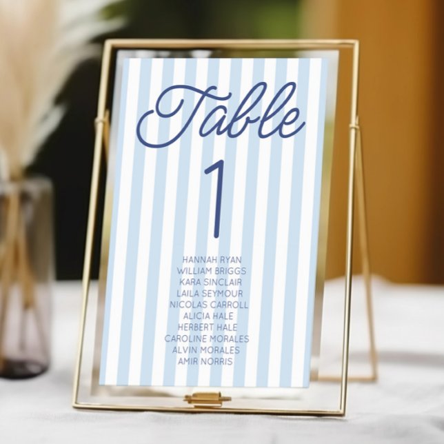 Moderne Minimalistische Blaue Streifen Hochzeit Tischnummer (Von Creator hochgeladen)