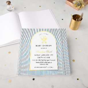 Moderne & Minimalistische Blaue Streifen Kinderwag Gästebuch