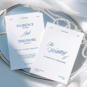 Moderne minimalistische blaue und weiße Hochzeit Einladung