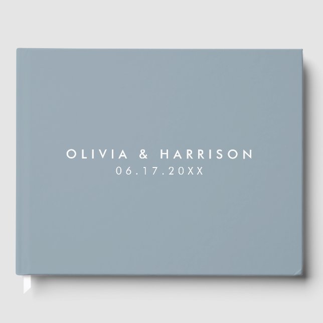 Moderne Minimalistische Blauer Hochzeit Gästebuch (Vorderseite)