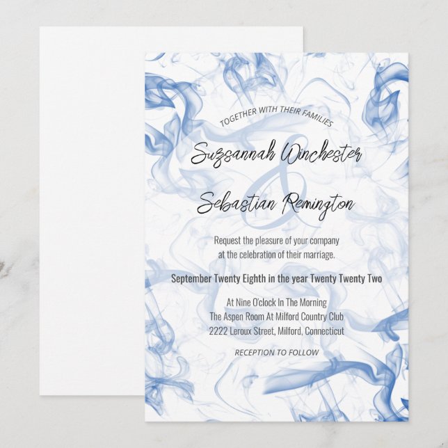 Moderne Minimalistische Blaunebel-Hochzeitsvorlage Einladung (Vorne/Hinten)